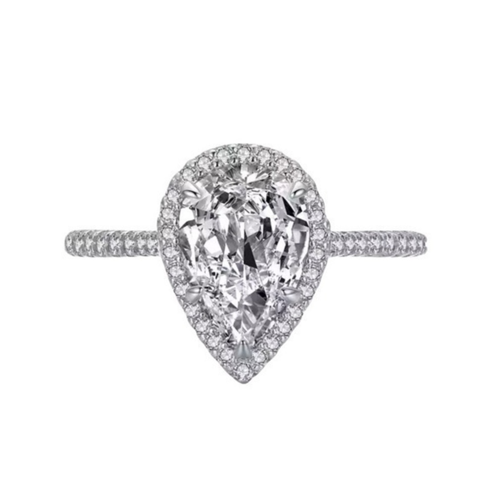 925 Sterling Silver 3 Carat Pear Cut Cubic Zirconia Ring